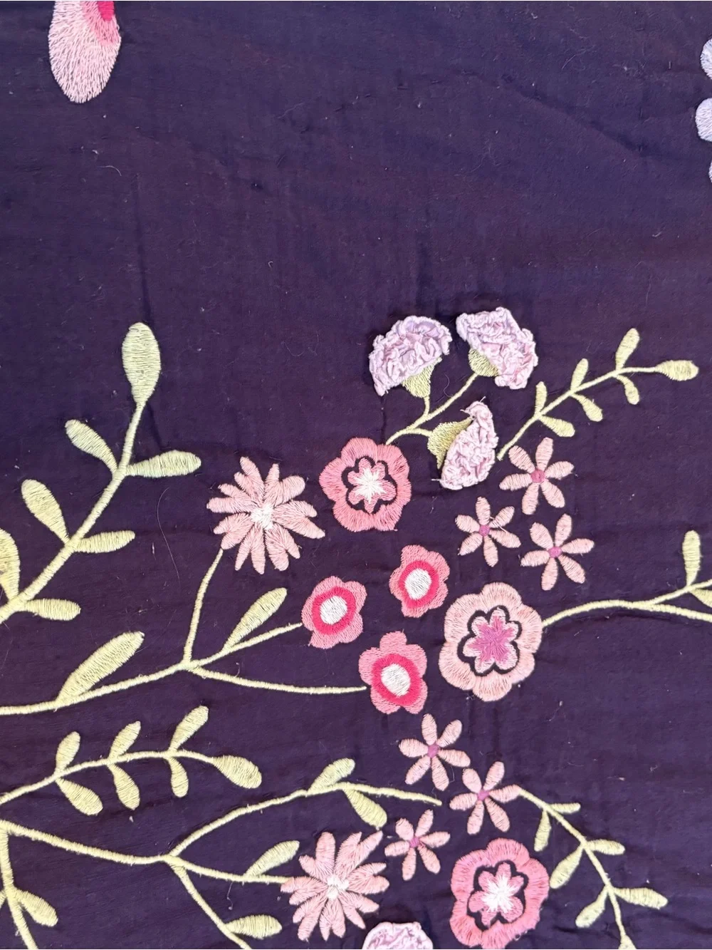 Pottery Barn Kids Embroidered Floral Butterfly Quilt in Deep Purple
